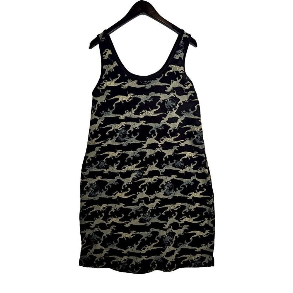 Vintage Jurassic Park BATIK Raptor Print Tank Dress Size M Stretch A-Line Midi